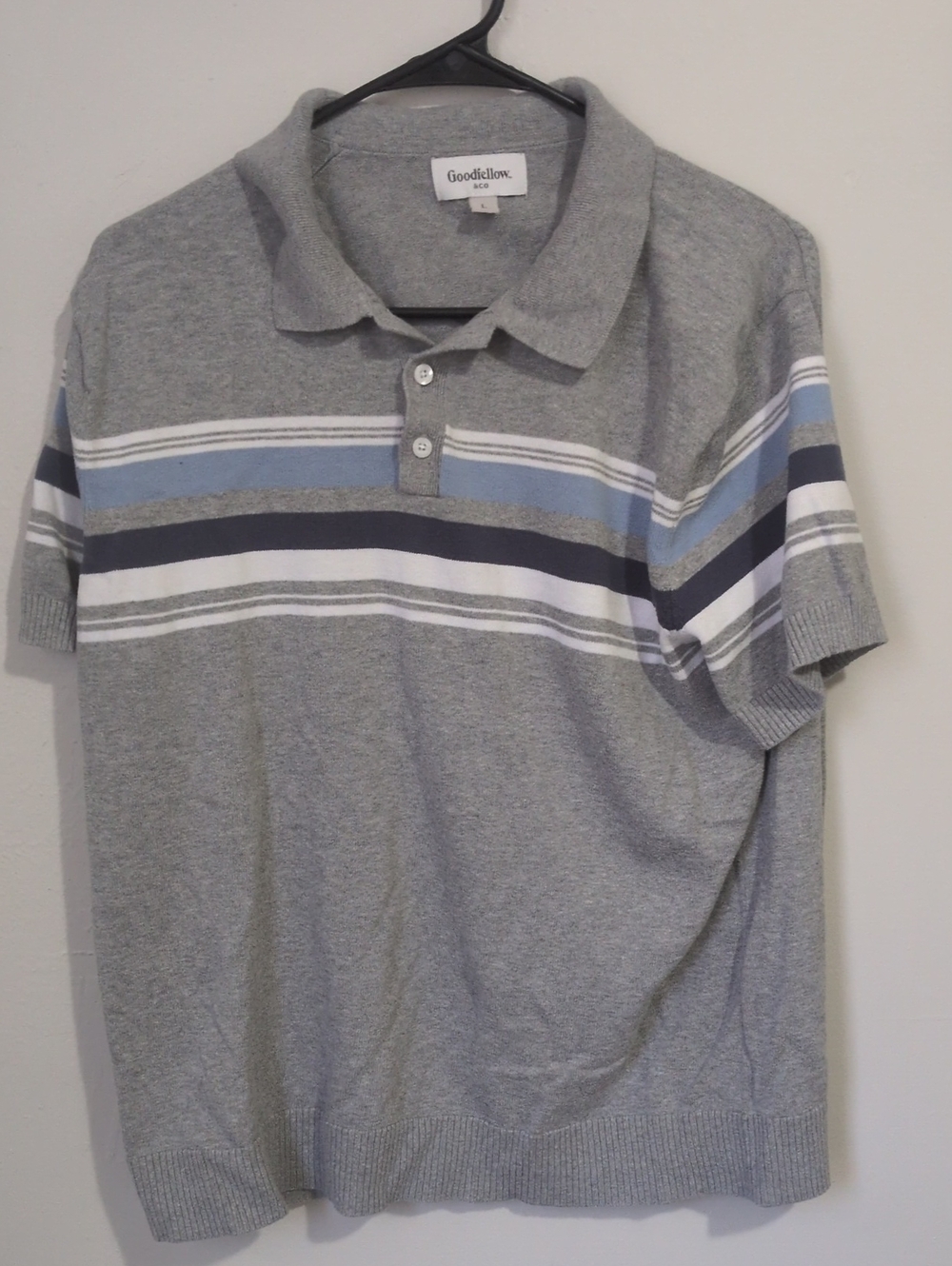 Goodfellow & Co Gray Polo with Blue and White Stripe Detail